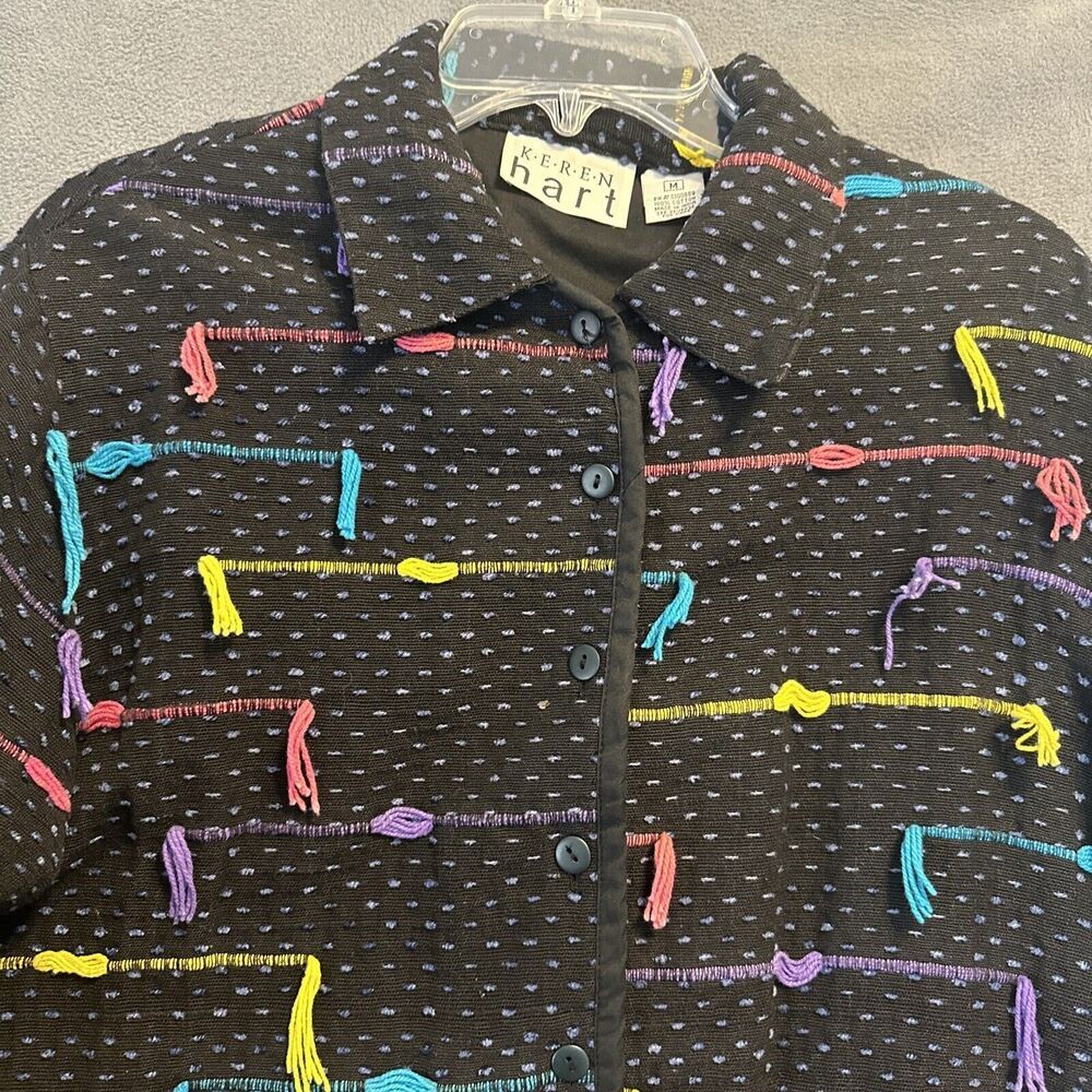 VTG Tassel Jacket Keren Hart Size M Artsy Art to Wear 90's 80's Neon Colors